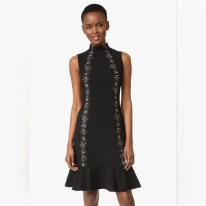 Rebecca Taylor Dress Women Size 6 Black Tan Crepe Lace Nwt $450